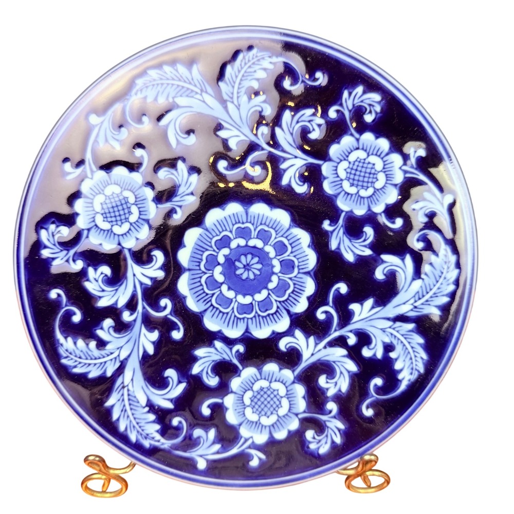 Pier 1 Trivet Ceramic 8in Blue White Floral Chinoiserie Vintage Style Decor